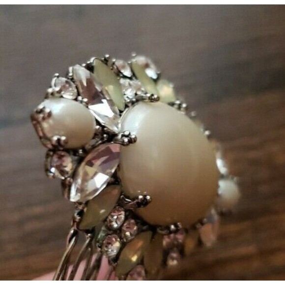 Silver Tone Twisted Wire Rhinestone Faux Pearl HAIR COMB Small Bride Wedding - Picture 5 of 10